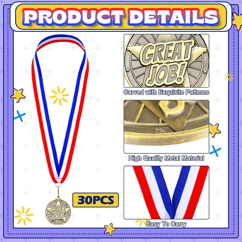 Quelay 30 Pcs 2'' Gold Medals for Awards,Winner Encourage Team Participation for Adults Trophy Award Prize Gift Competitions Graduation Party - Image 3